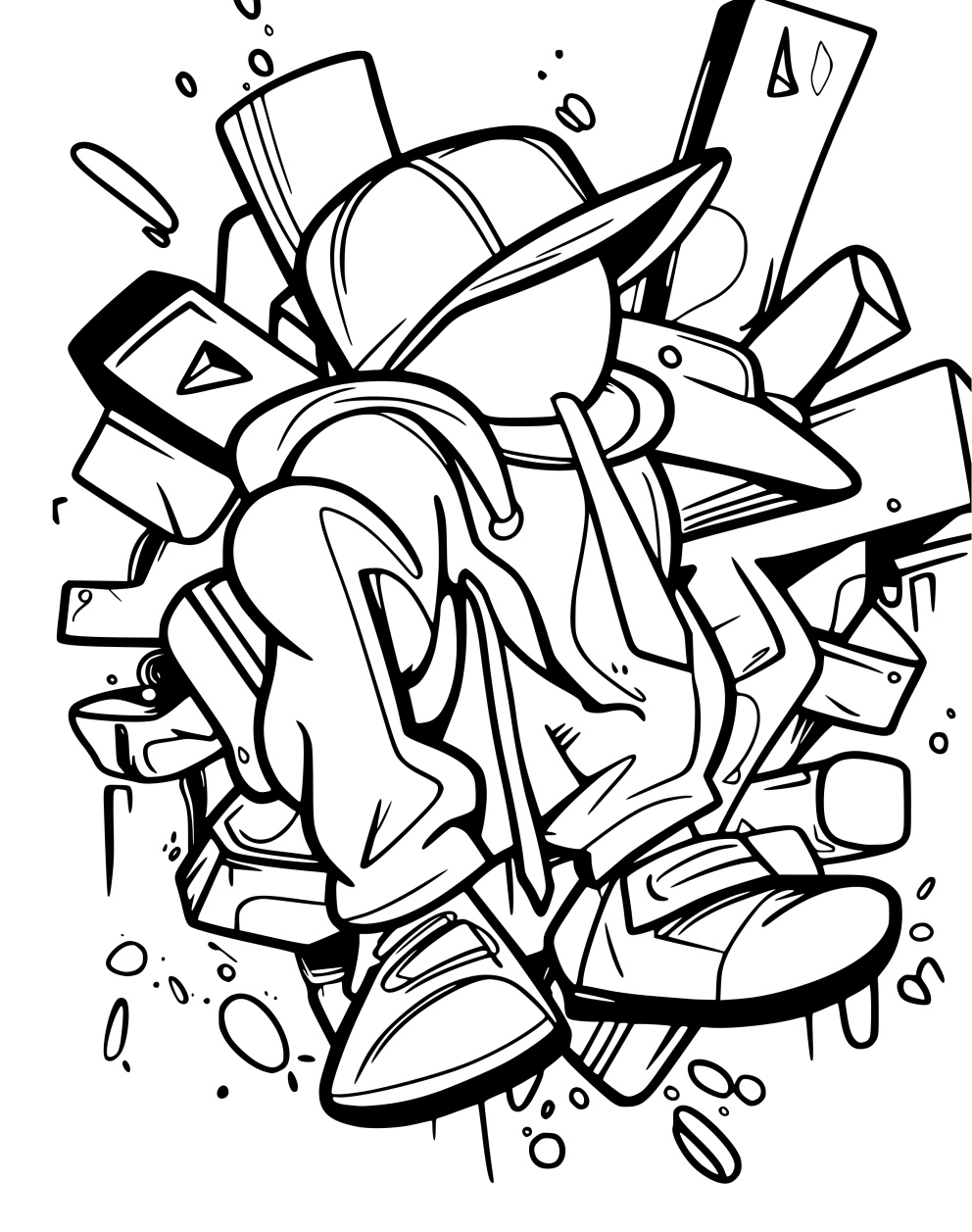 Urban graffiti art coloring page with intricate lettering